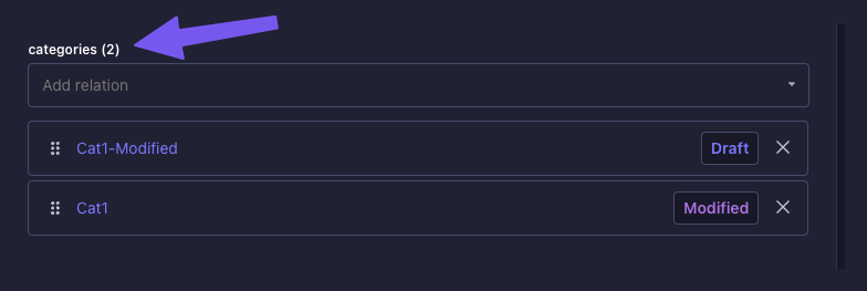 Content-Manager screenshot that shows populated relations count