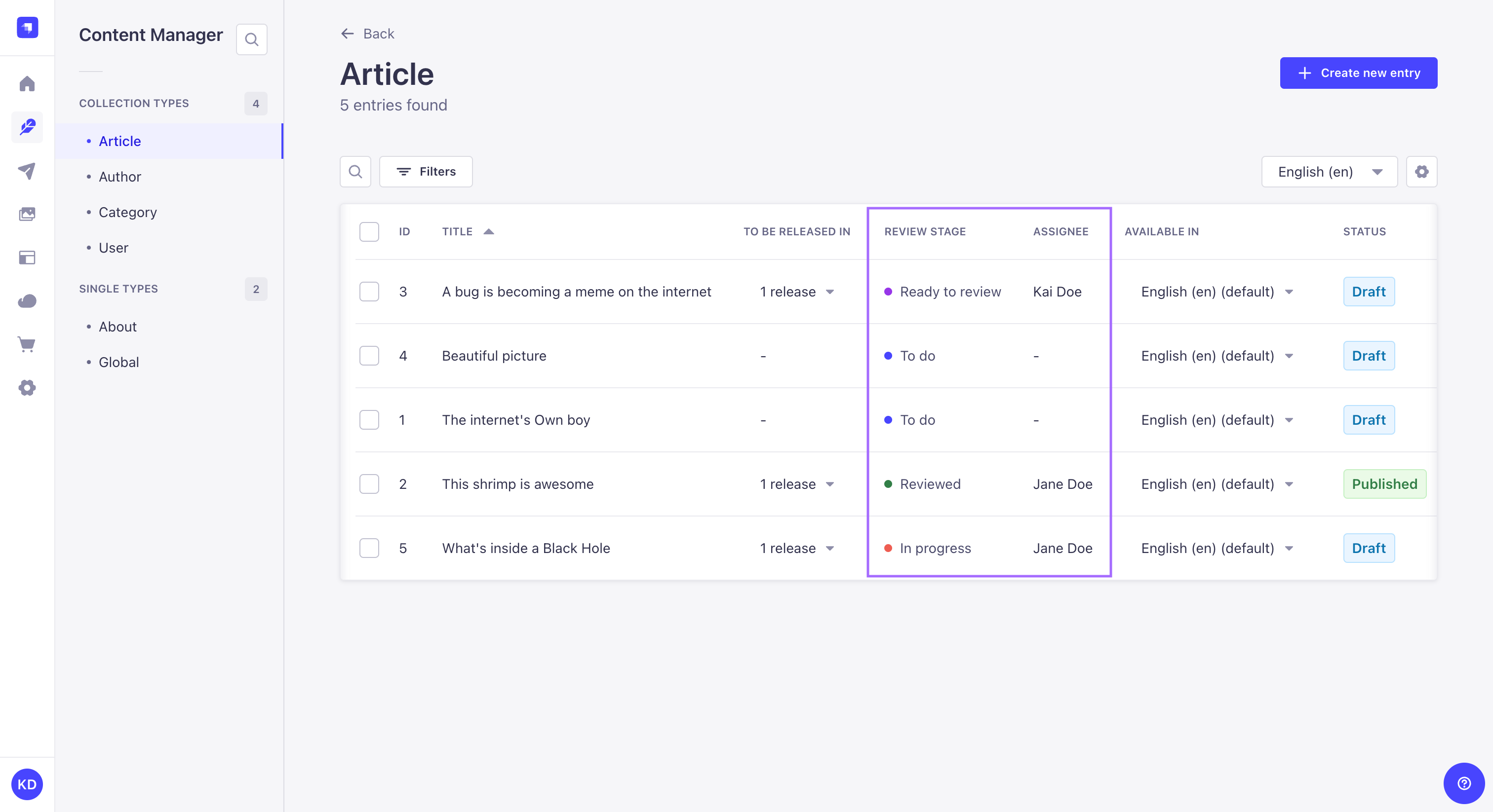 Review Stage column