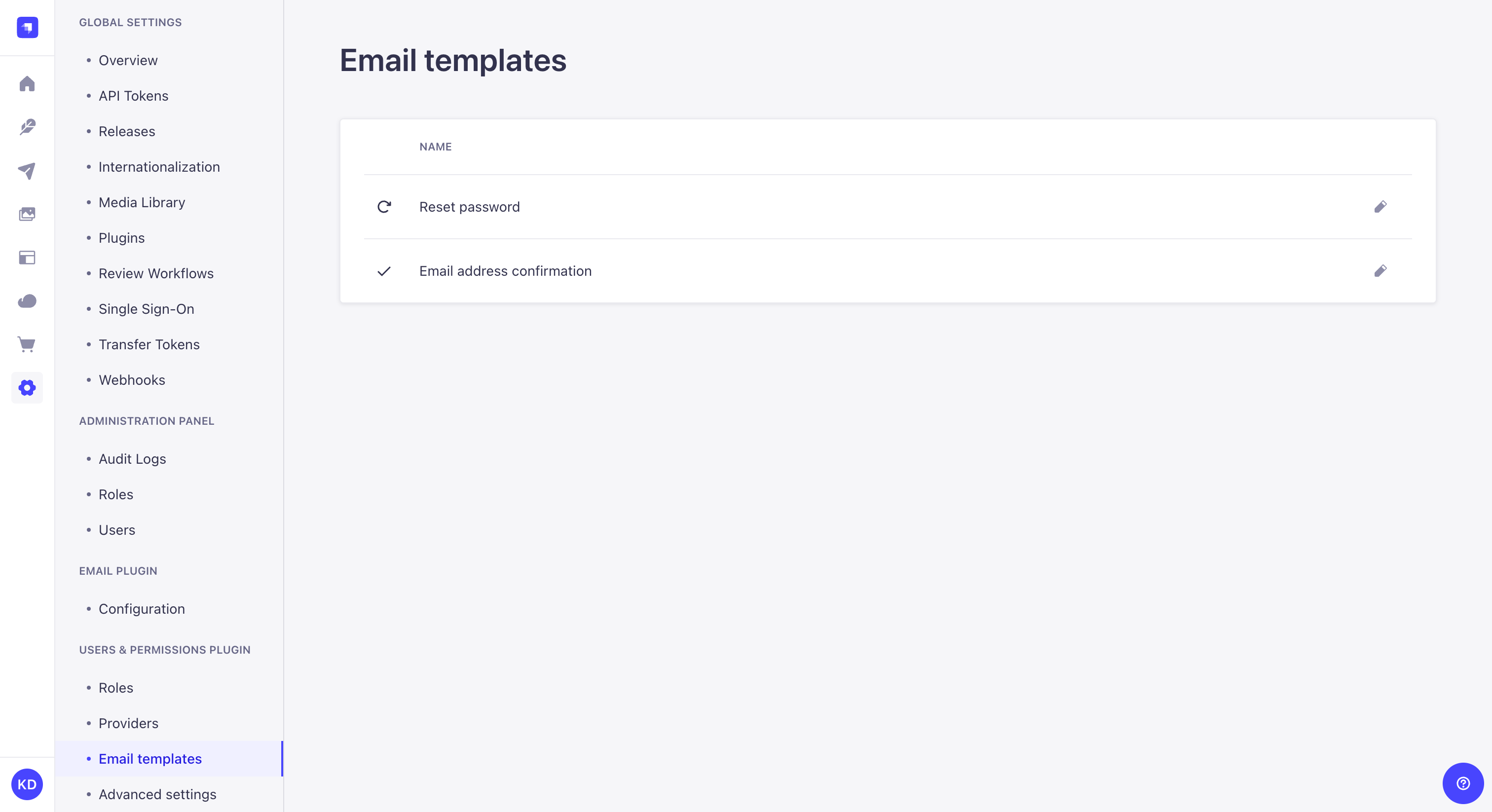 Email templates interface